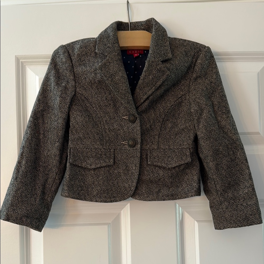 Girls Brown Herringbone Blazer